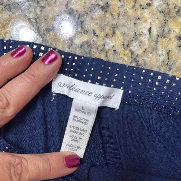 Ambiance apparel navy blue and shiny silver legging size L - Picture 2 of 6